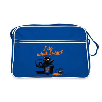 Freche schwarze Katze – I do what I want - Retro Bag - blue/white - Front