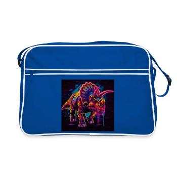 Neon Triceratops Graffiti - Retro Tasche - Blau/Weiß - Vorne