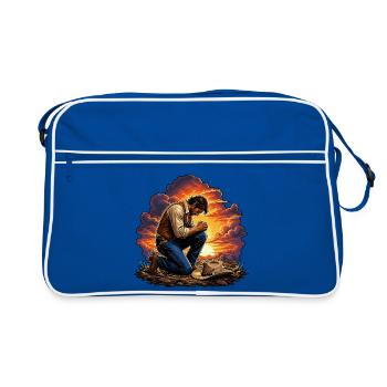 Cow-boy agenouillé au coucher du soleil - Sac Retro - bleu/blanc - Devant