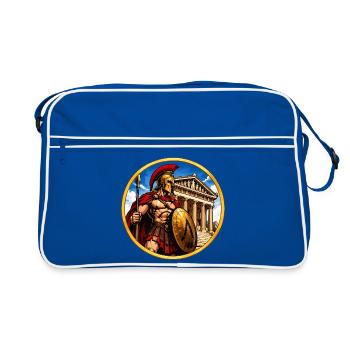 Spartaner Gladiator vor Tempel - Retro Tasche - Blau/Weiß - Vorne