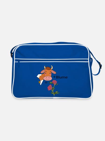Kuh mit Blume - Retro Tasche - Blau/Weiß