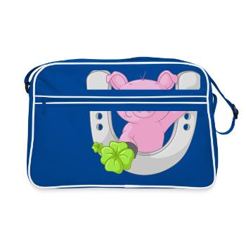 Lucky cartoon piggy - Retro Bag - blue/white - Front