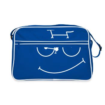 Fahrrad lächeln Smiley Sport Geschenk Rad Bike - Retro Tasche - Blau/Weiß - Vorne