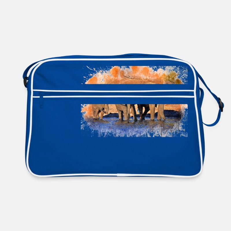 Elefantenherde - Retro Tasche - Blau/Weiß