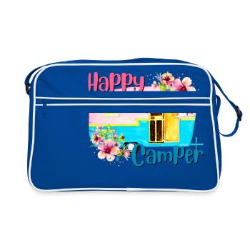 Glücklicher Camper - Retro Tasche - Blau/Weiß - Vorne