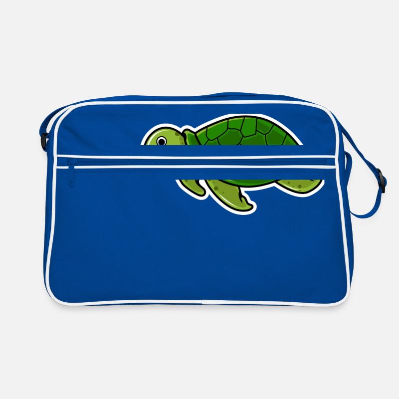 Schildkröte - Retro Tasche - Blau/Weiß