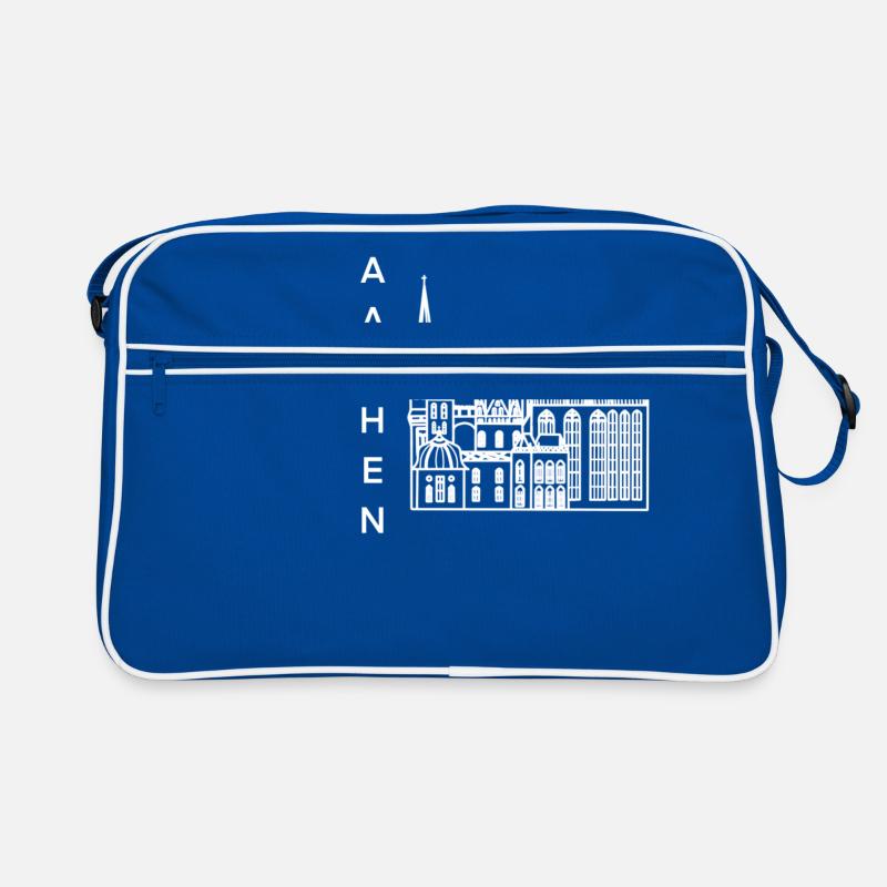 Ville d’Aix-la-Chapelle, Dom, Lineart - Sac Retro - bleu/blanc