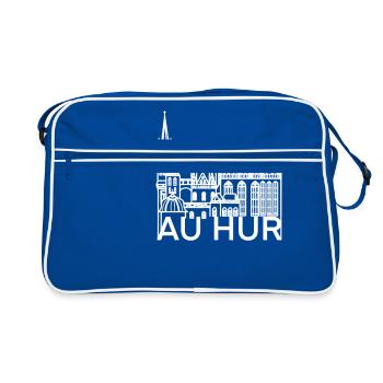 Stadt Aachen „au hur“, Dom - Retro Tasche - Blau/Weiß - Vorne