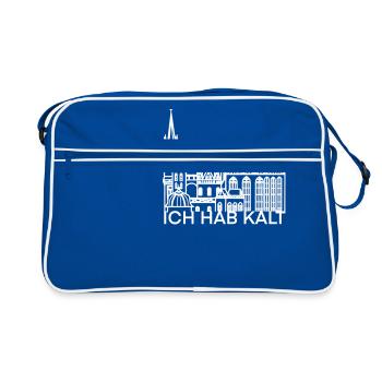 Stadt Aachen „ich hab kalt“, Dom - Retro Tasche - Blau/Weiß - Vorne