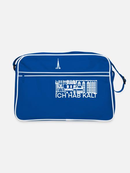 Stadt Aachen „ich hab kalt“, Dom - Retro Tasche - Blau/Weiß - Vorne