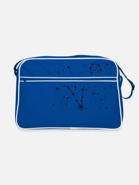Fisch / Pisces Sternzeichen, Nachthimmel, Planeten - Retro Tasche - Blau/Weiß - Vorne