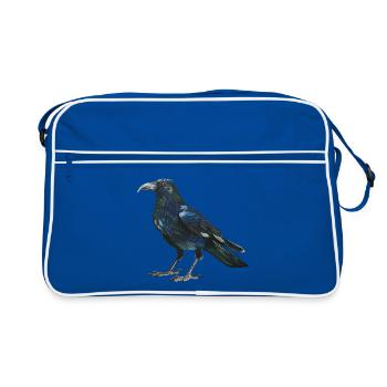 Raven crow with slightly bluish green feathers - Retro Bag - blue/white - Front