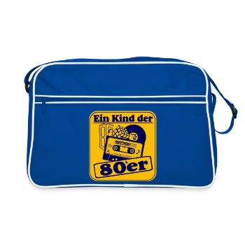 80er Party,Motto Shirt - Ein Kind der 80er(25) - Retro Tasche - Blau/Weiß - Vorne