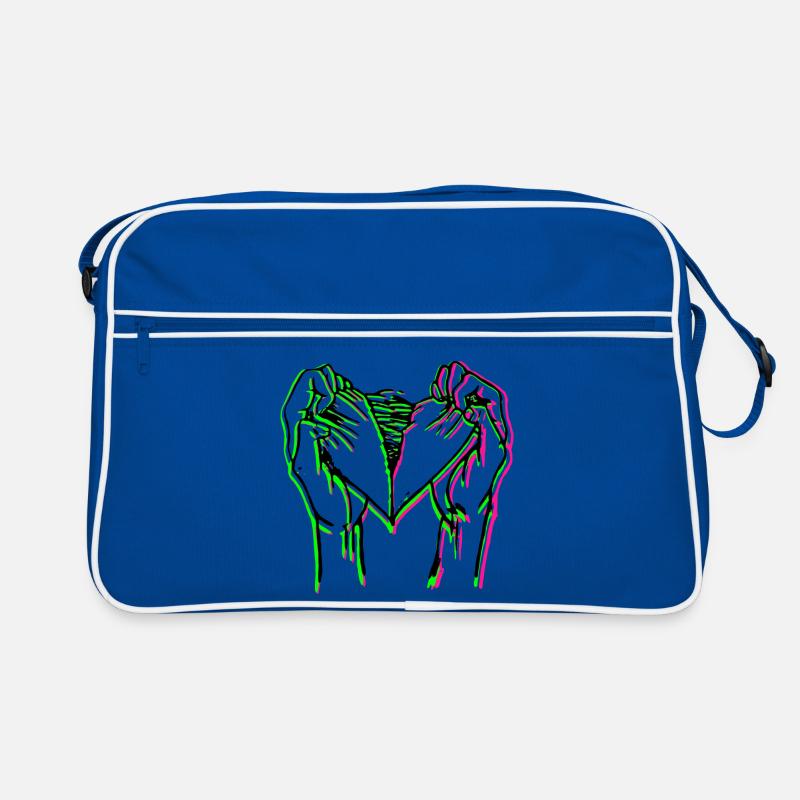Neon Herzhand Silhouette - Retro Tasche - Blau/Weiß