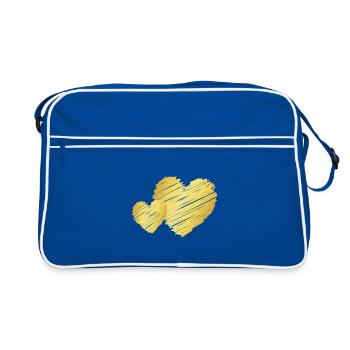 Two Golden Hearts – Valentine's Day Motif - Retro Bag - blue/white - Front