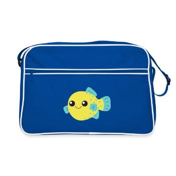 Puffer fish, cute cute fish, ocean, - Retro Bag - blue/white - Front