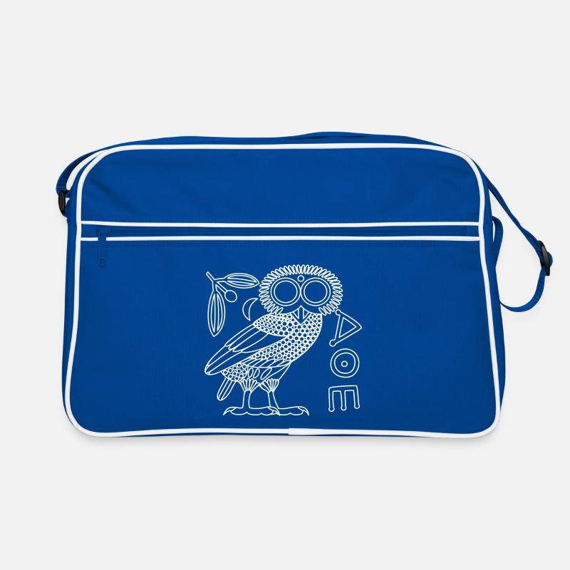 Eule der Athene [White Outline + All] - Retro Tasche - Blau/Weiß