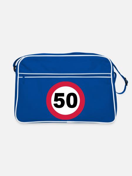 50th Birthday , 50 Years , Traffic Sign 50 (25) - Retro Bag - blue/white - Front