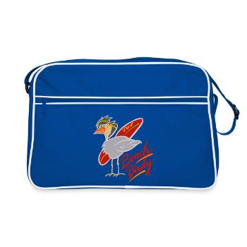 Lustiger Strandstorch mit Surfbrett - Retro Tasche - Blau/Weiß - Vorne