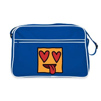 Funny Emoticon Expression Kawaii Square Face - Retro Bag - blue/white - Front