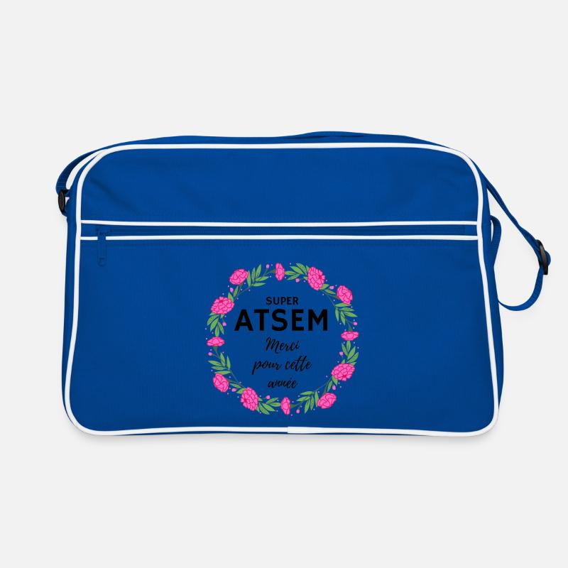 Super Atsem Merci pour cette année fleurs rose - Sac Retro - bleu/blanc
