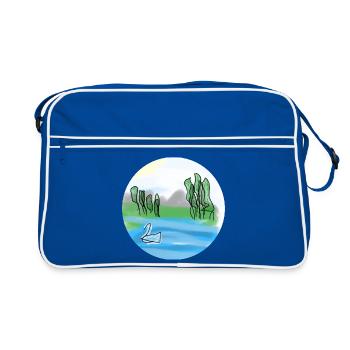 See mit Schwan - Retro Tasche - Blau/Weiß - Vorne