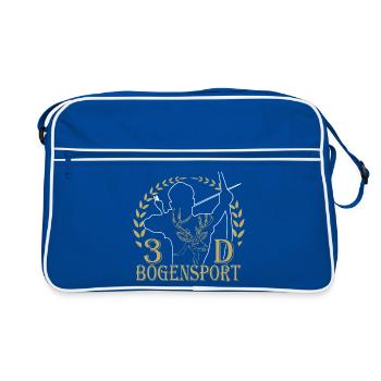 Waldjäger mit Bogen und Geweihmotiv - Retro Tasche - Blau/Weiß - Vorne