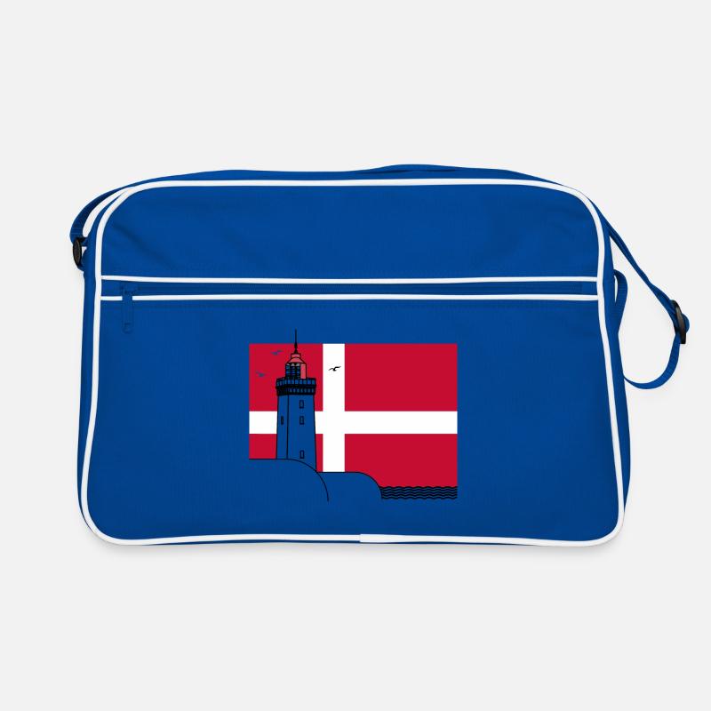 Drapeau du Danemark avec phare de Rubjerg Knude - Sac Retro - bleu/blanc