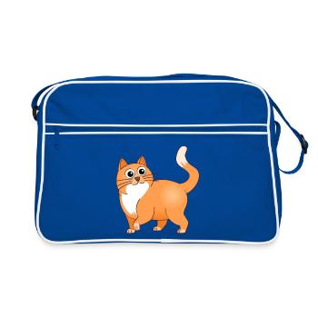 Der fröhliche orangefarbene Kater. - Retro Tasche - Blau/Weiß - Vorne