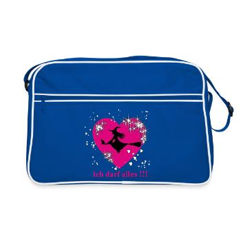 Herzzauber Hexe – Ich darf alles - Retro Tasche - Blau/Weiß - Vorne