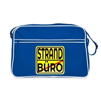 Büro Strand - URLAUB SOMMERFERIEN - Retro Tasche - Blau/Weiß - Vorne