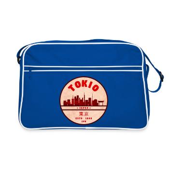 Tokyo Skyline Vintage Badge - Retro Bag - blue/white - Front