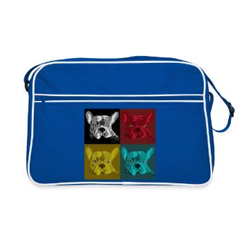 Frenchie Pop Art Vierfarb Design - Retro Tasche - Blau/Weiß - Vorne