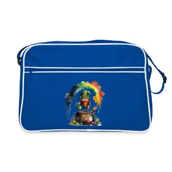 Leprechaun Kobold unter einem Regenbogen - Retro Tasche - Blau/Weiß - Vorne