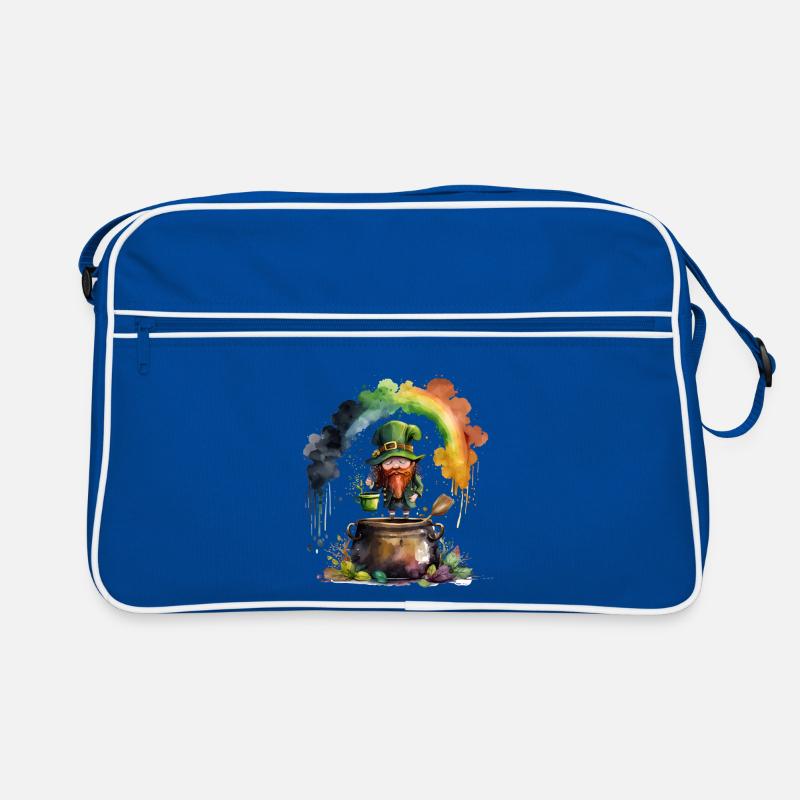 Leprechaun Kobold unter einem Regenbogen Retro Tasche