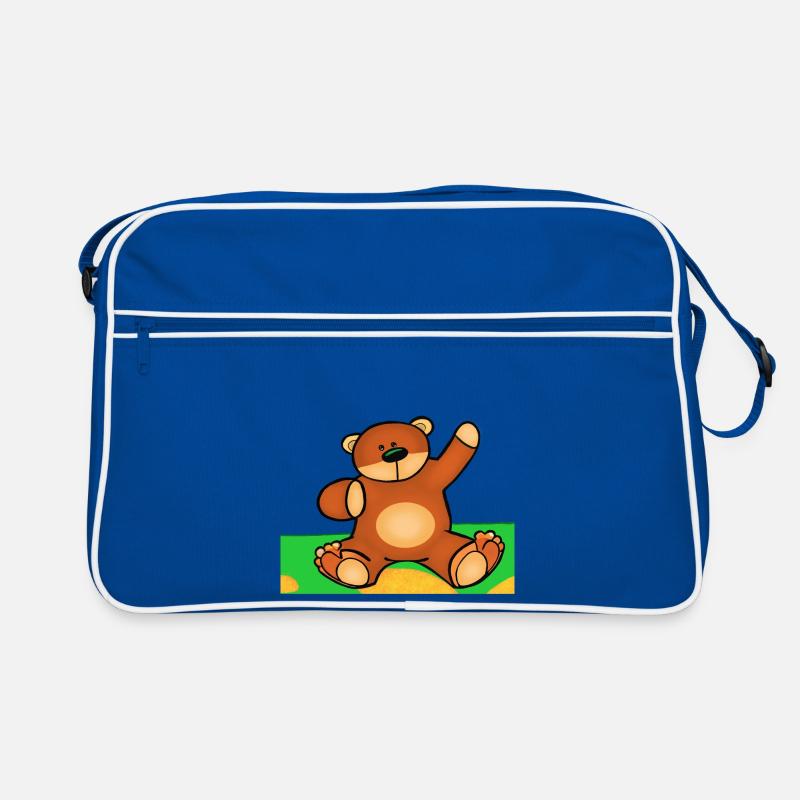 Mignon petit ourson assis dans l’herbe - Sac Retro - bleu/blanc