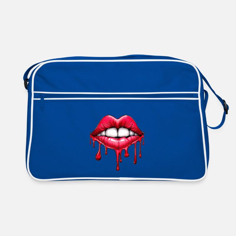 Lippen - Retro Tasche - Blau/Weiß
