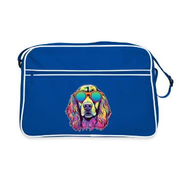Bunter Hund mit Sonnenbrille in Neonfarben - Retro Tasche - Blau/Weiß - Vorne