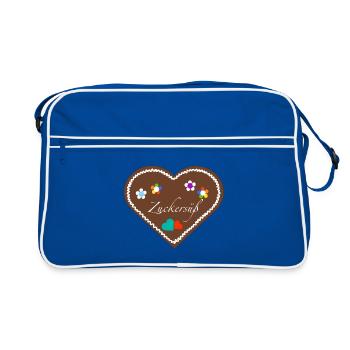 "Jahrmarkt-Liebe" Zuckersüß div - Retro Tasche - Blau/Weiß - Vorne