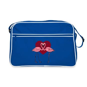Flamants amoureux en cœur rose - Sac Retro - bleu/blanc - Devant