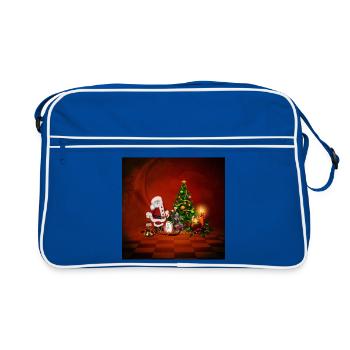 Weihnachtsmann mit Igel und Hund bringt Glück - Retro Tasche - Blau/Weiß - Vorne