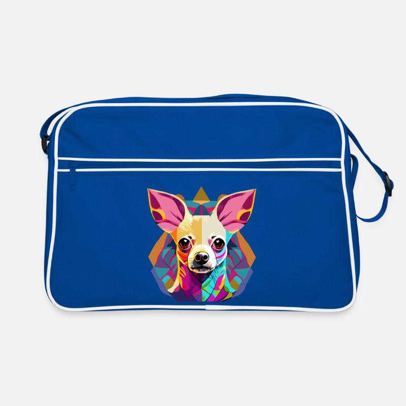 Farbenfrohe Chihuahua Illustration - Retro Tasche - Blau/Weiß