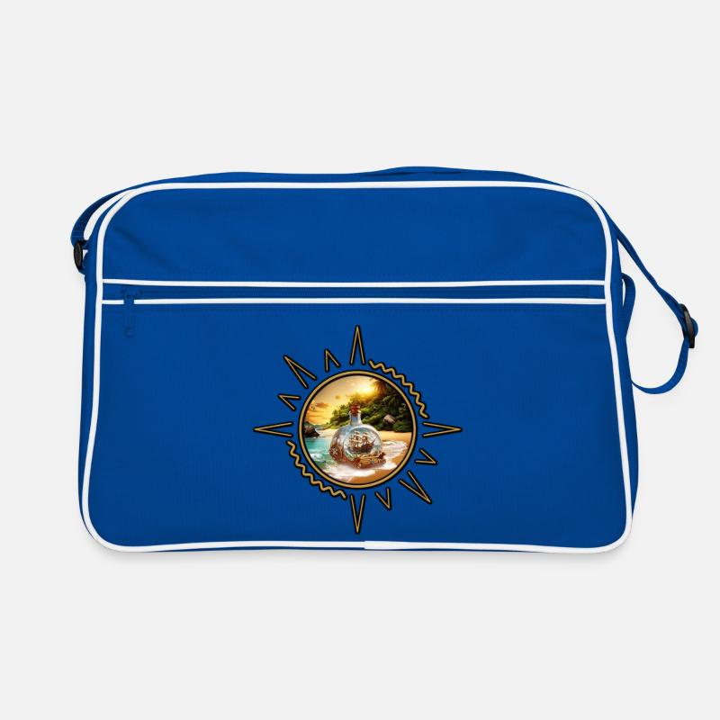 Einzigartige und überraschende Flasche mit Boot - Retro Tasche - Blau/Weiß