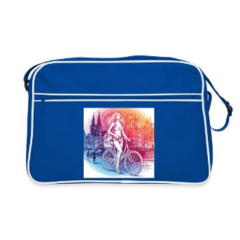 Amsterdam by bike - Beautiful girl on a bike. - Retro Bag - blue/white - Front