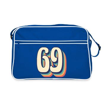 Vintage Retro T-Shirt Nummer 69 Sixty Nine - Retro Tasche - Blau/Weiß - Vorne