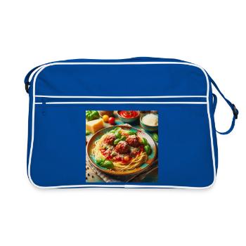Spaghetti mit Fleisch - Retro Tasche - Blau/Weiß - Vorne