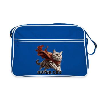 Super Katze Britisch Kurzhaar BKH getigert - Retro Tasche - Blau/Weiß - Vorne