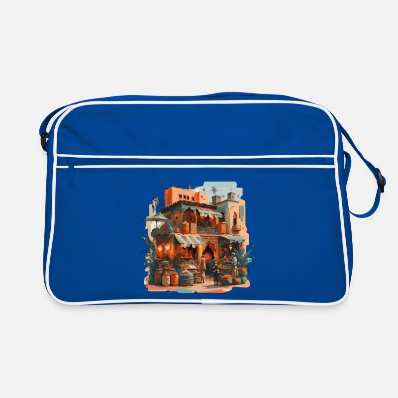 Atmosphärisches marokkanisches Markthaus - Retro Tasche - Blau/Weiß