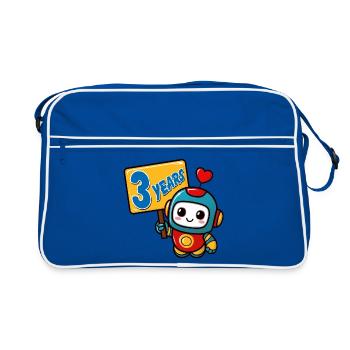 Fête d’anniversaire pour enfants Little Robot de trois ans - Sac Retro - bleu/blanc - Devant
