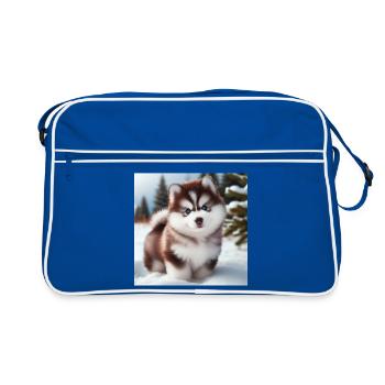 Siberian husky puppy in the snow - Retro Bag - blue/white - Front